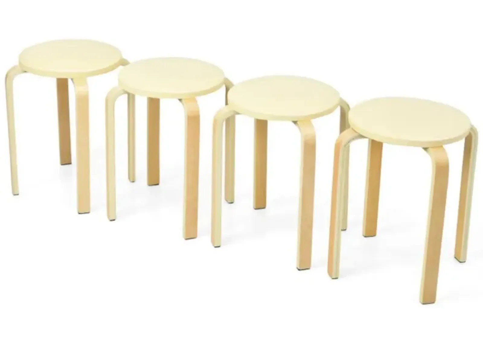 Hivvago 4-Pack Bentwood Stack Stools with PU Leather Round Top