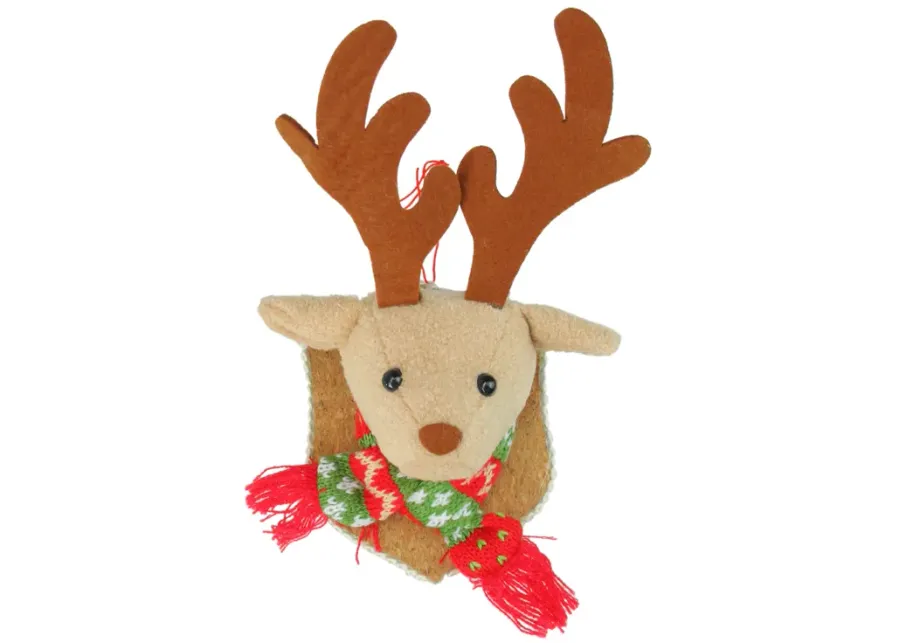 7.5" Brown and Beige Stuffed Reindeer Head Wall Plaque Christmas Ornament