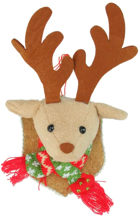 7.5" Brown and Beige Stuffed Reindeer Head Wall Plaque Christmas Ornament