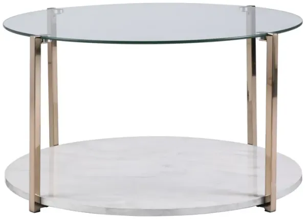 Hivvago 33 Inch  Gold Glam Glass And Faux Marble Two Tier Round Coffee Table