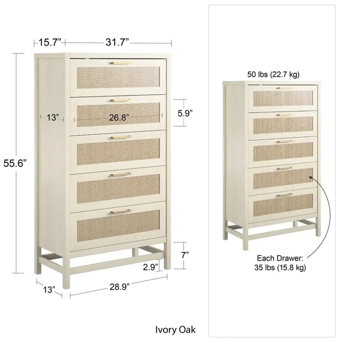 Lennon Tall 5 Drawer Dresser