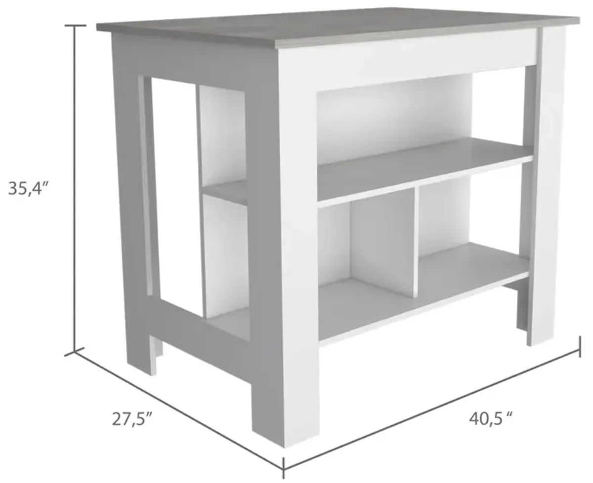 Rockaway 3-Shelf Kitchen Island And Ibiza Marble