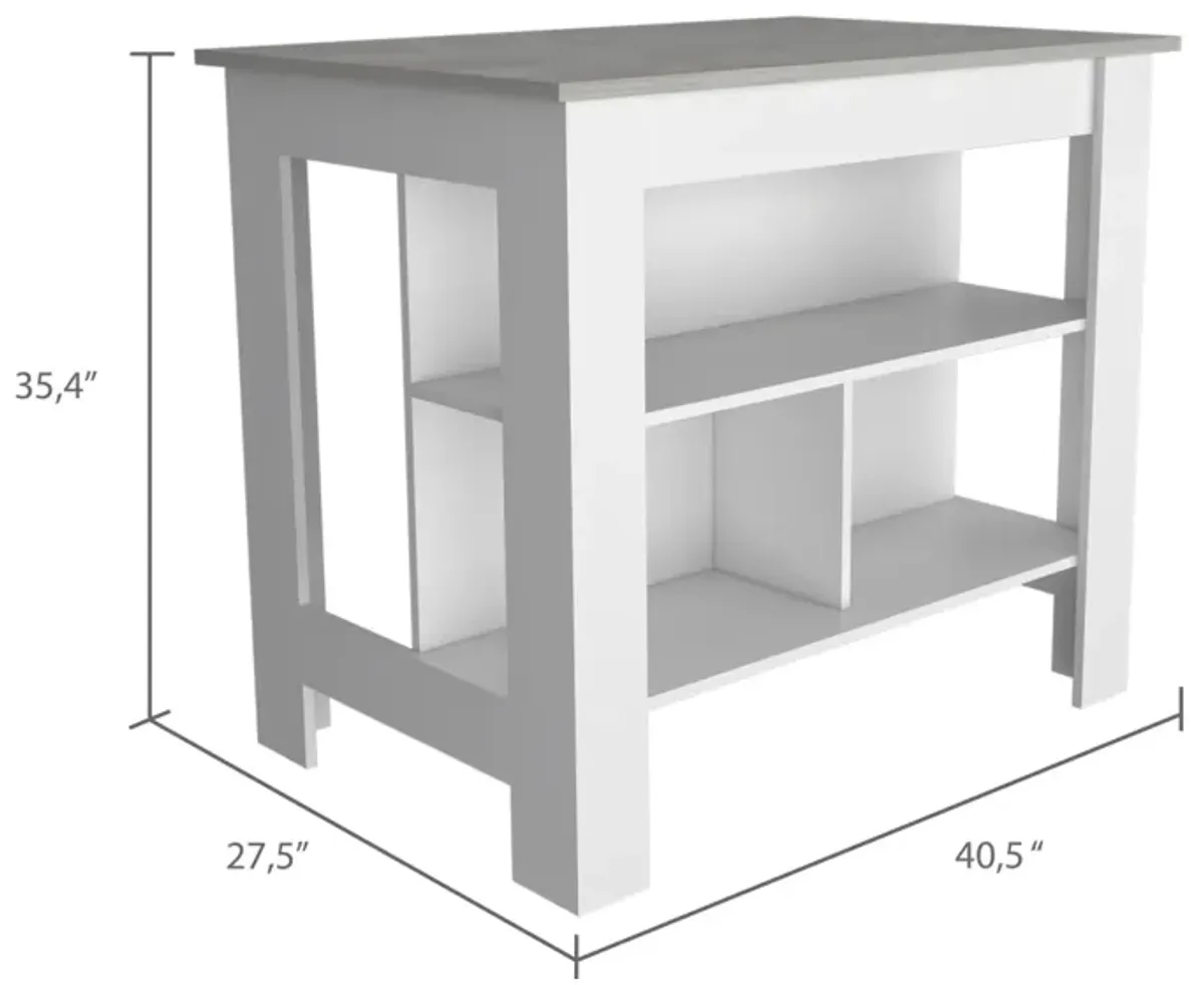 Rockaway 3-Shelf Kitchen Island And Ibiza Marble