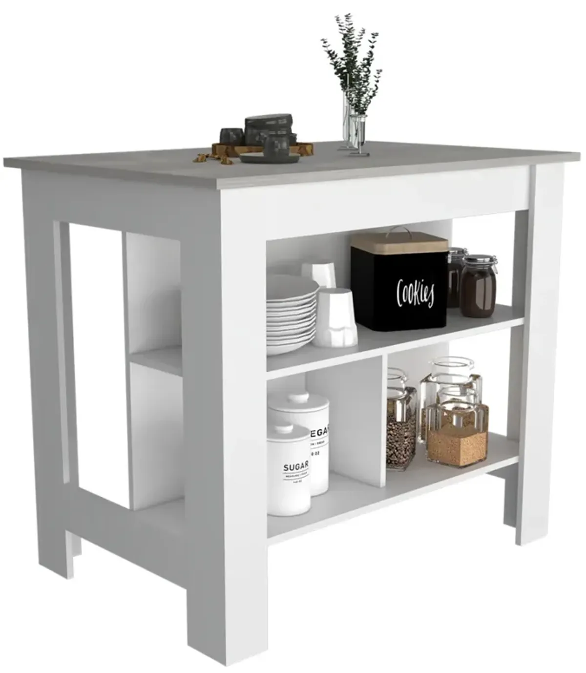 Rockaway 3-Shelf Kitchen Island And Ibiza Marble