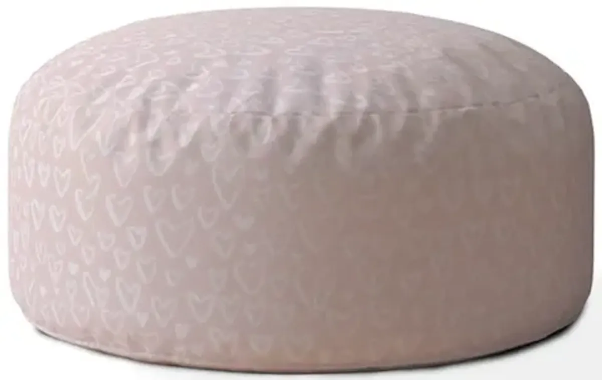 Homezia 24" Pink Cotton Round Floral Pouf Ottoman