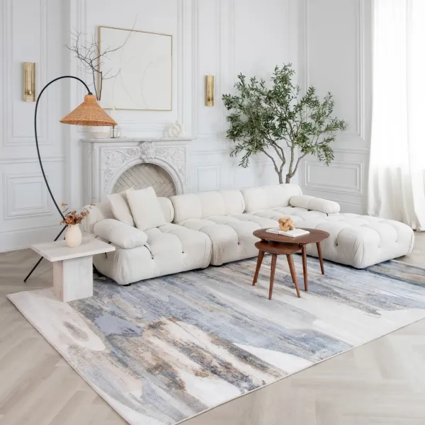 Atlas Mirage Abstract Blue Beige Indoor Area Rug