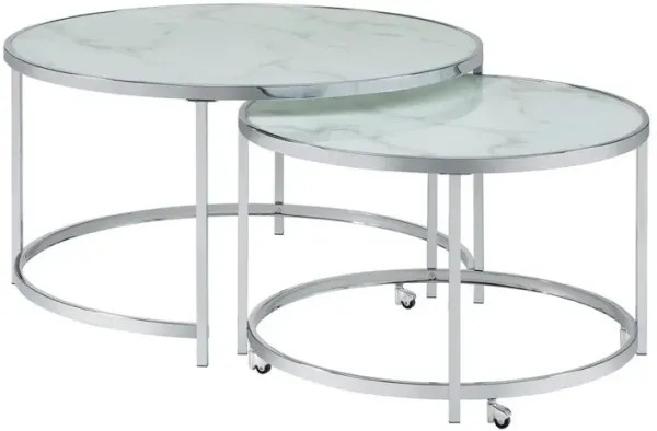 Lynn 2-piece Round Nesting Table White and Chrome