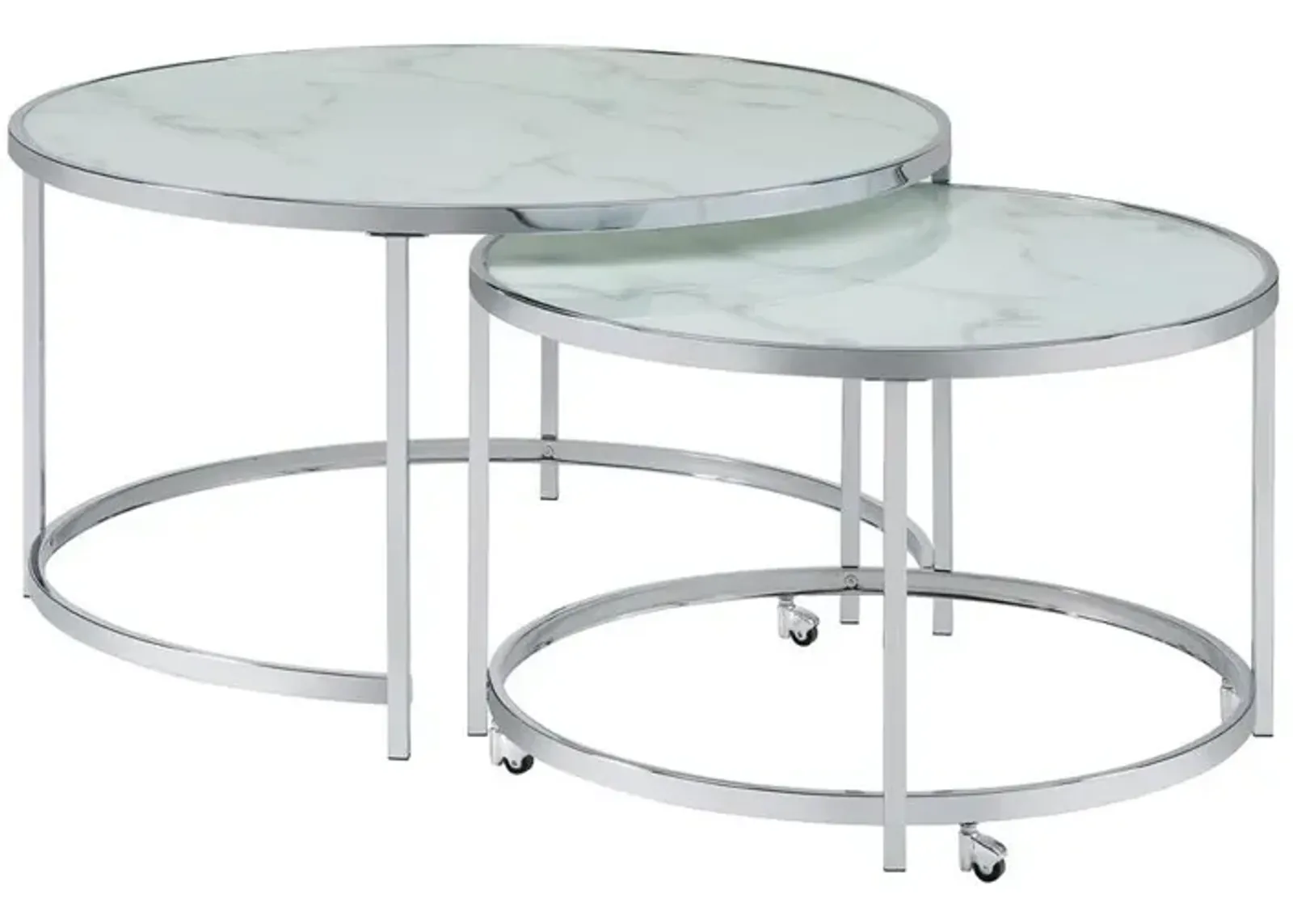 Lynn 2-piece Round Nesting Table White and Chrome