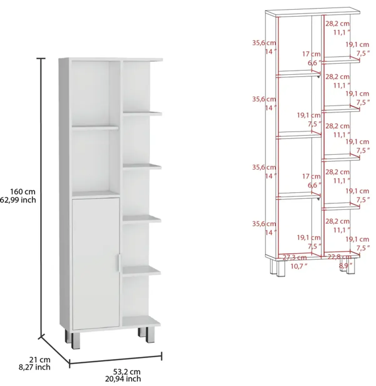 Crovie Linen 63-inch High Bathroom Cabinet Linen Storage Cabinet  with Seven Open Shelves