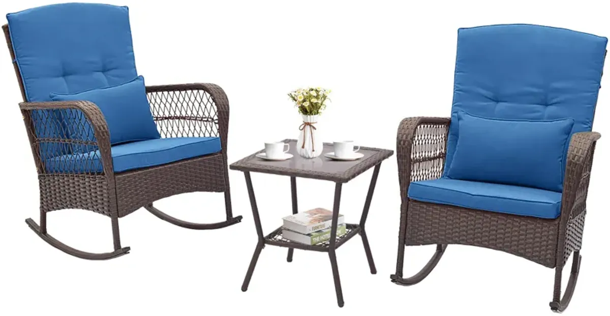 3 Pieces Rocking Bistro Set with 2-Tier Coffee Table