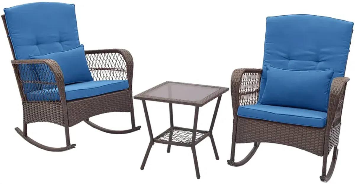 3 Pieces Rocking Bistro Set with 2-Tier Coffee Table