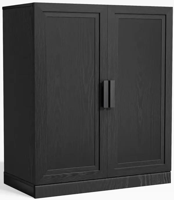 Black Wood Grain Buffet Cabinet, Storage Organizer with Adjustable Shelves and Rattan Doors