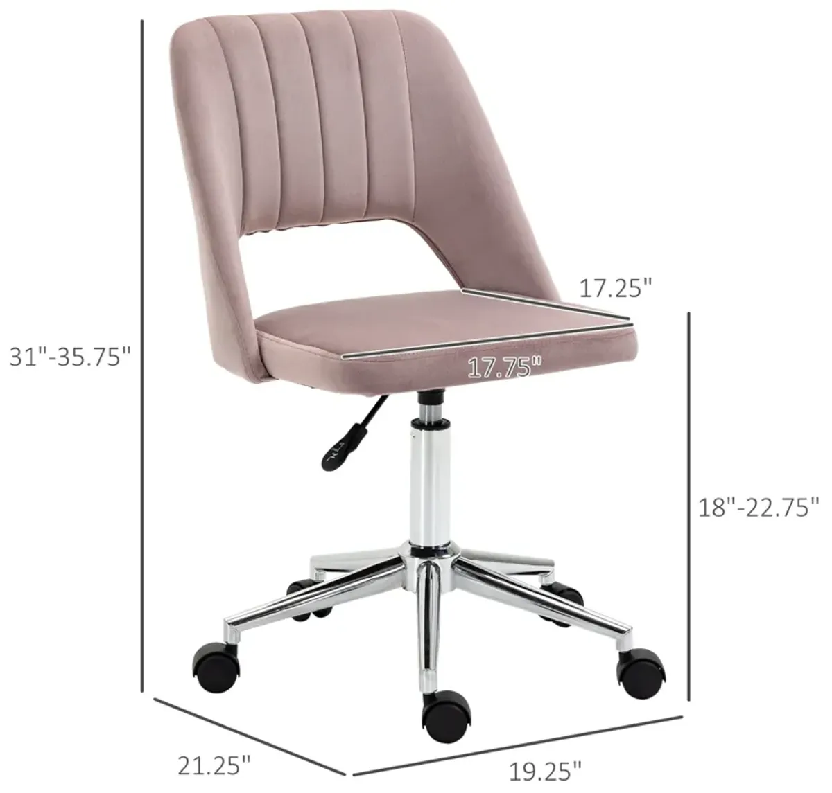 Pink Office Comfort: Velvet Mid Back Swivel Chair with Scallop Design