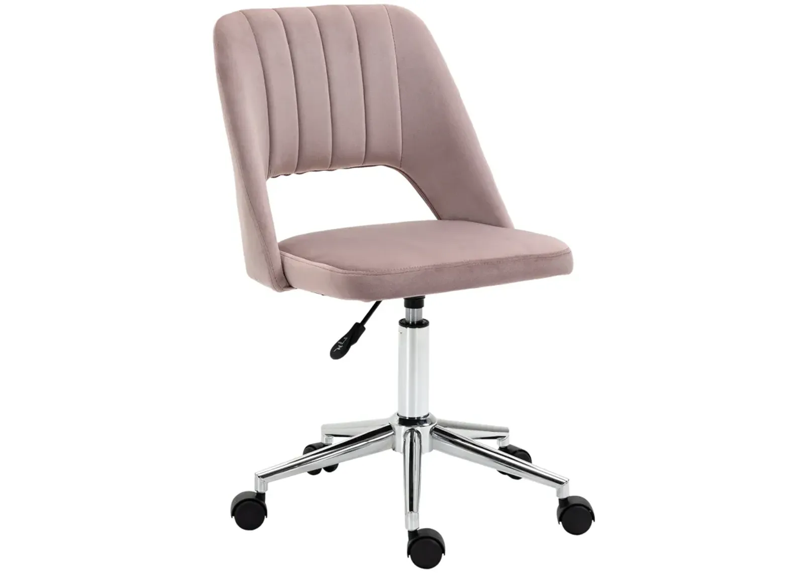 Pink Office Comfort: Velvet Mid Back Swivel Chair with Scallop Design