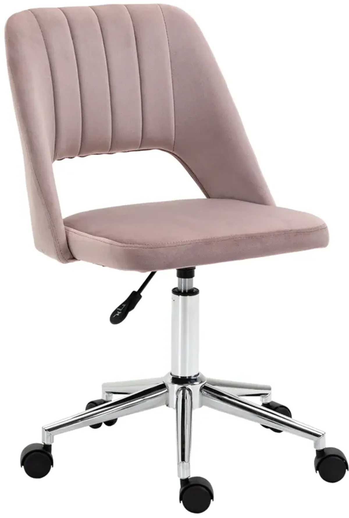 Pink Office Comfort: Velvet Mid Back Swivel Chair with Scallop Design