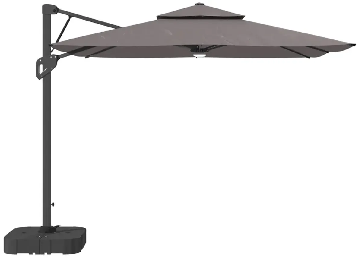 MONDAWE 10ft Square Solar LED Offset Cantilever Outdoor Patio Umbrella with Bluetooth Speaker and Included Base