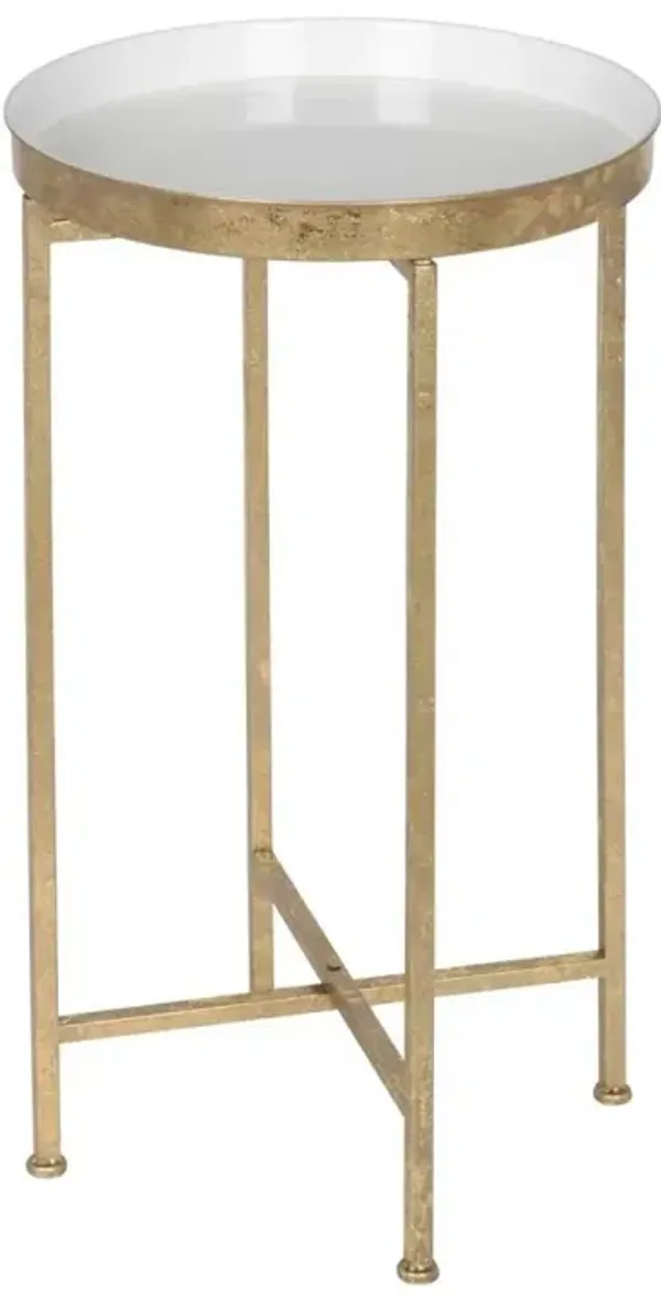 Hivvago Gold Finish Metal Round End Table Nightstand with Removable Teal Tray Top