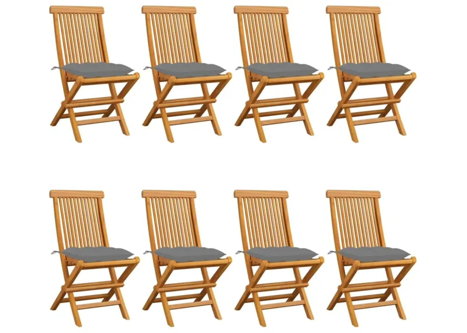 vidaXL Garden Chairs with Gray Cushions 8 pcs Solid Teak Wood