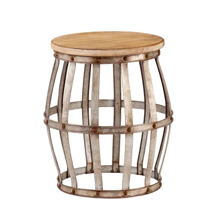 Homezia 18" Silver And Natural Manufactured Wood Round End Table