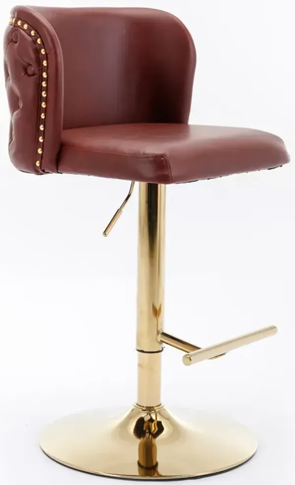 Hivvago Set of 2 Gold Details Upholstered Whole Back Tufted PU Armless Bar Stools