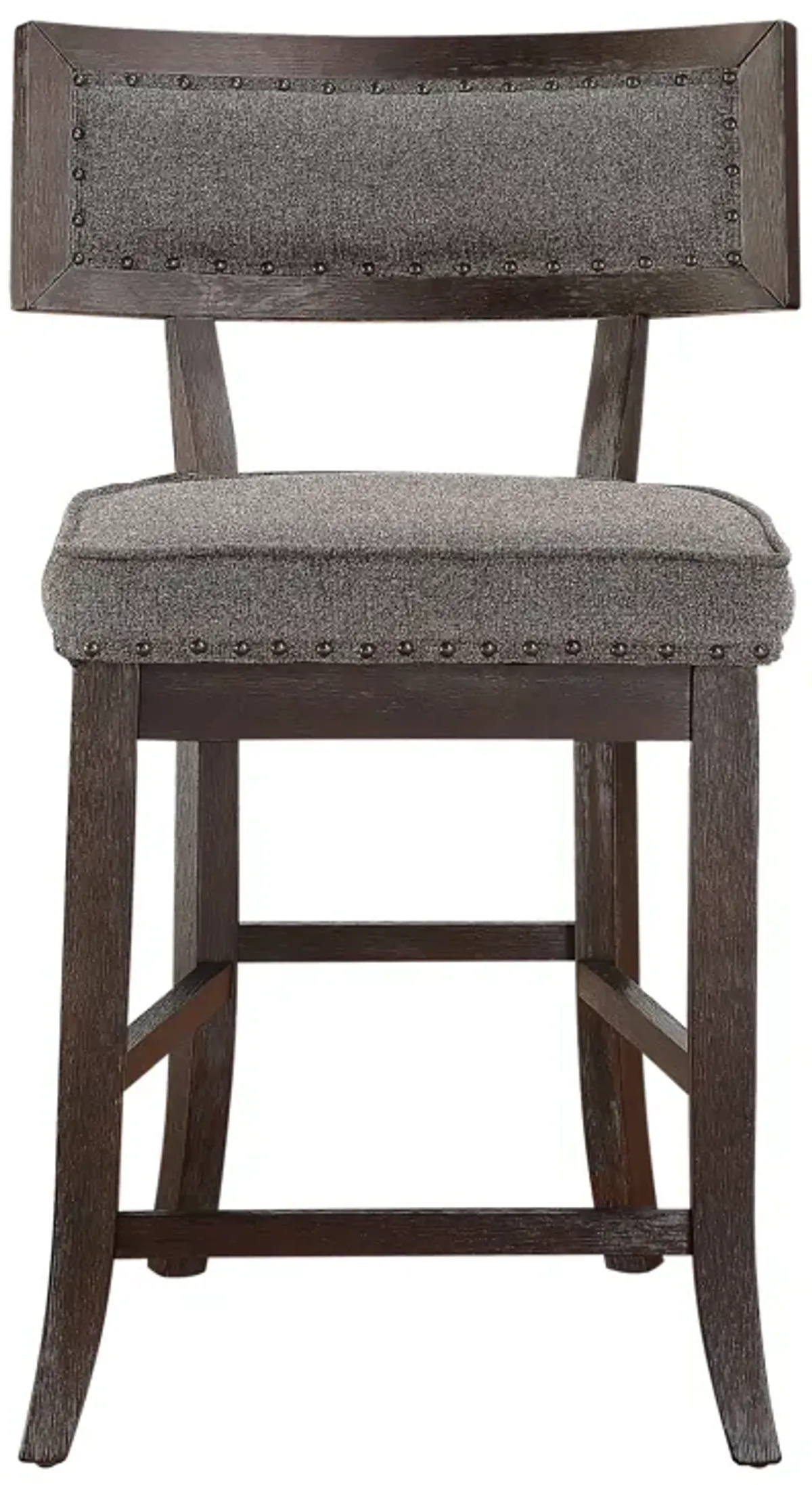 Shan 25 Inch Counter Height Chair, Nailhead Trim, Brown Wood, Set of 2 - Benzara