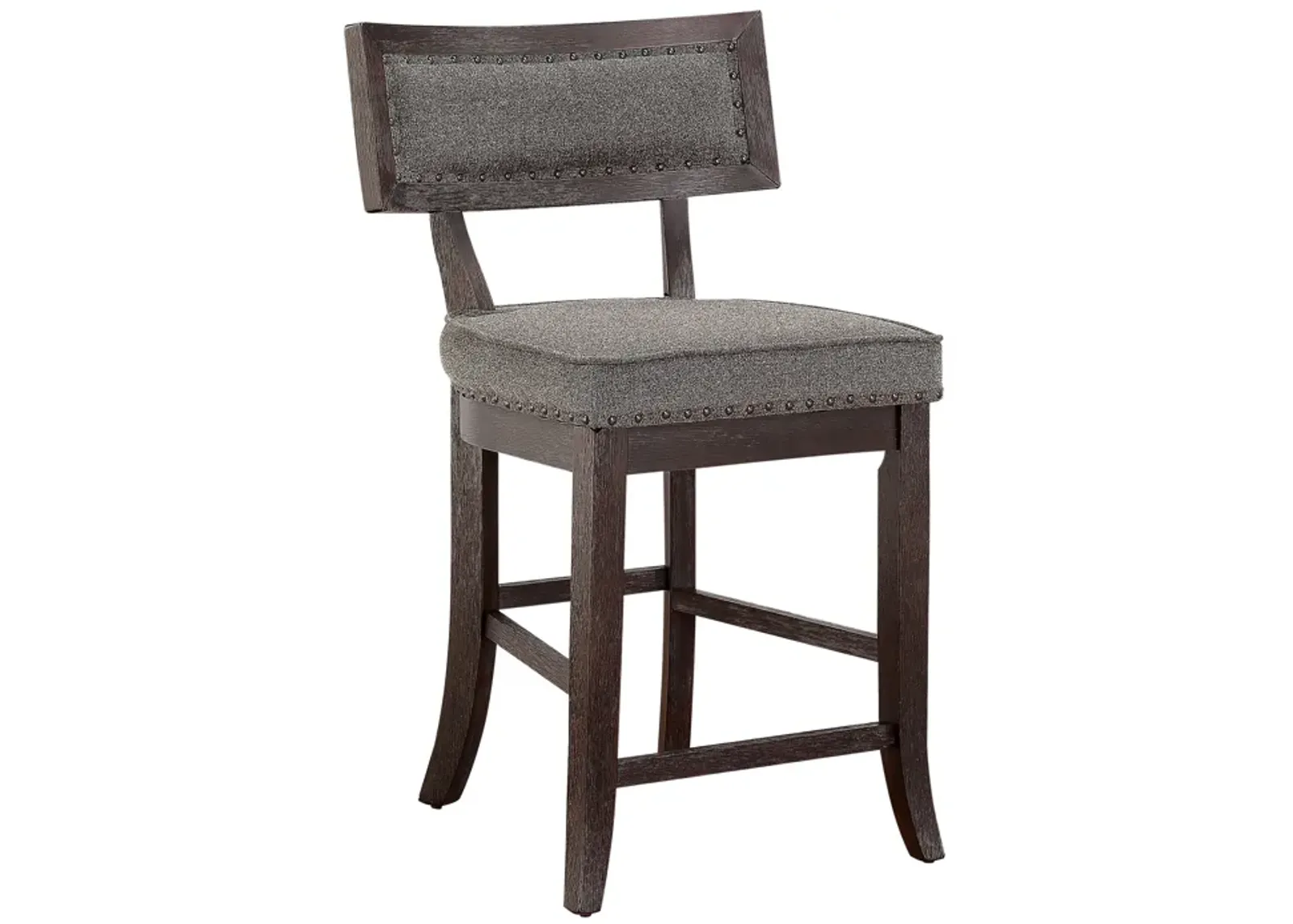 Shan 25 Inch Counter Height Chair, Nailhead Trim, Brown Wood, Set of 2 - Benzara