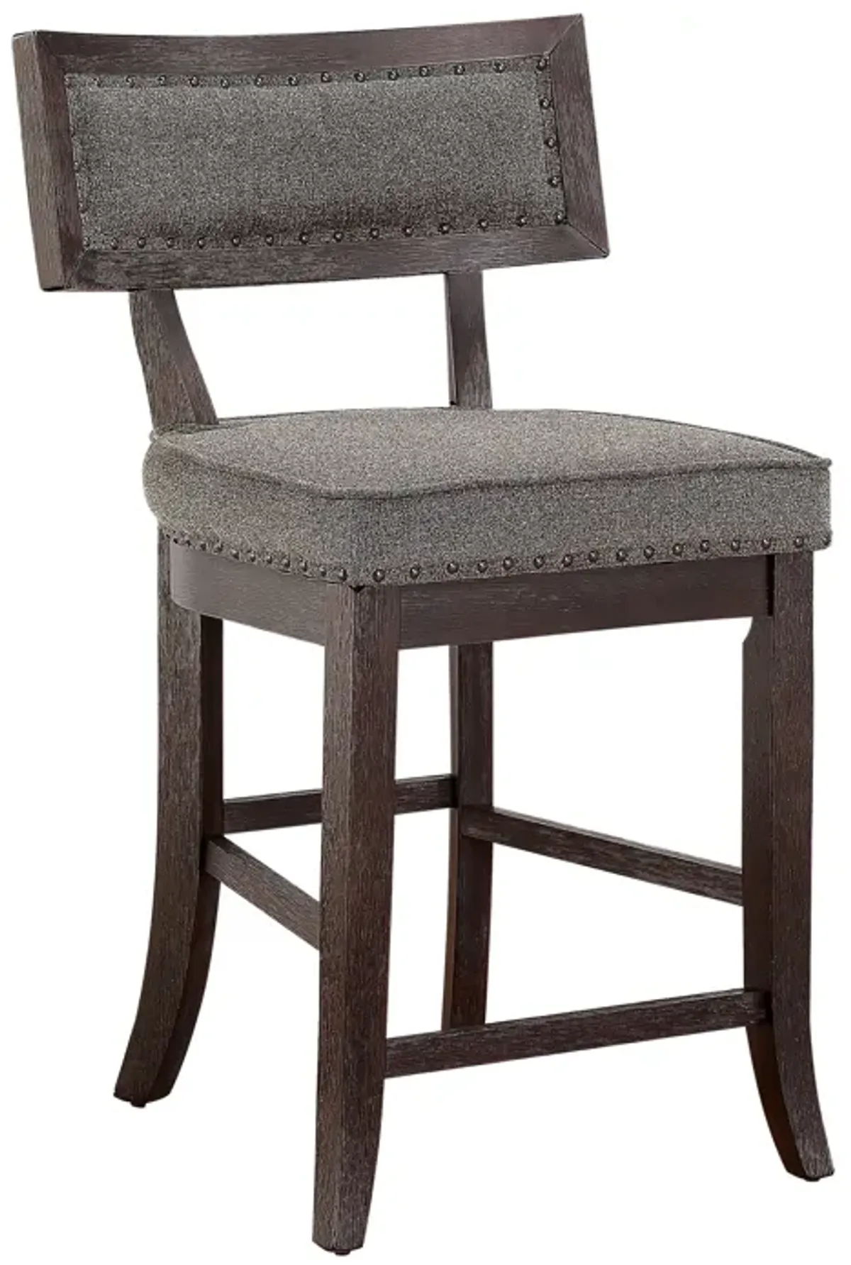 Shan 25 Inch Counter Height Chair, Nailhead Trim, Brown Wood, Set of 2 - Benzara