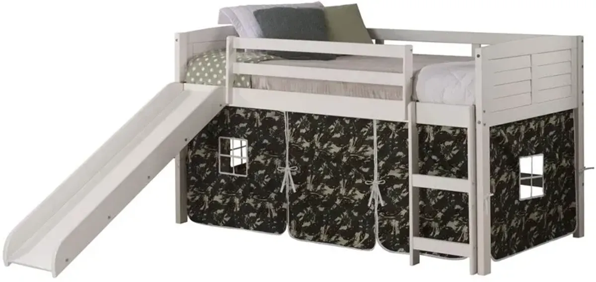 Donco Kids Twin Louver Low Loft White W/Camo Tent