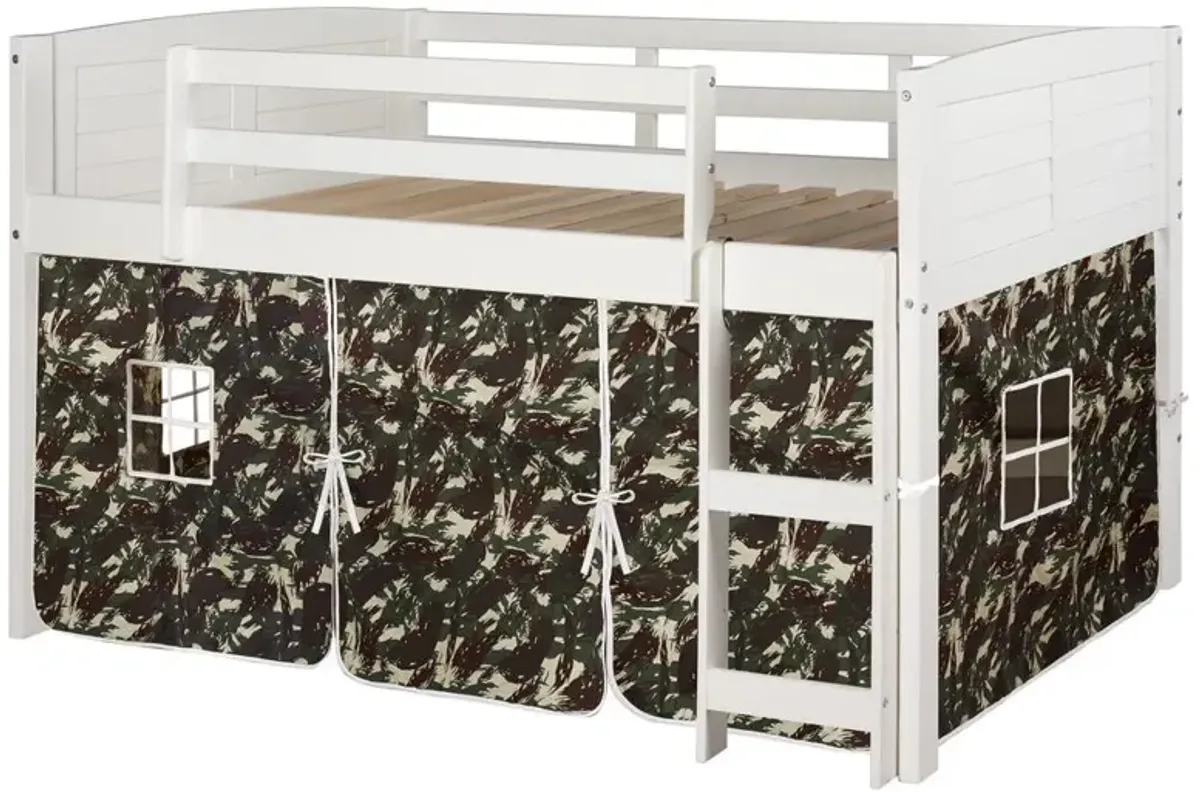 Donco Kids Twin Louver Low Loft White W/Camo Tent