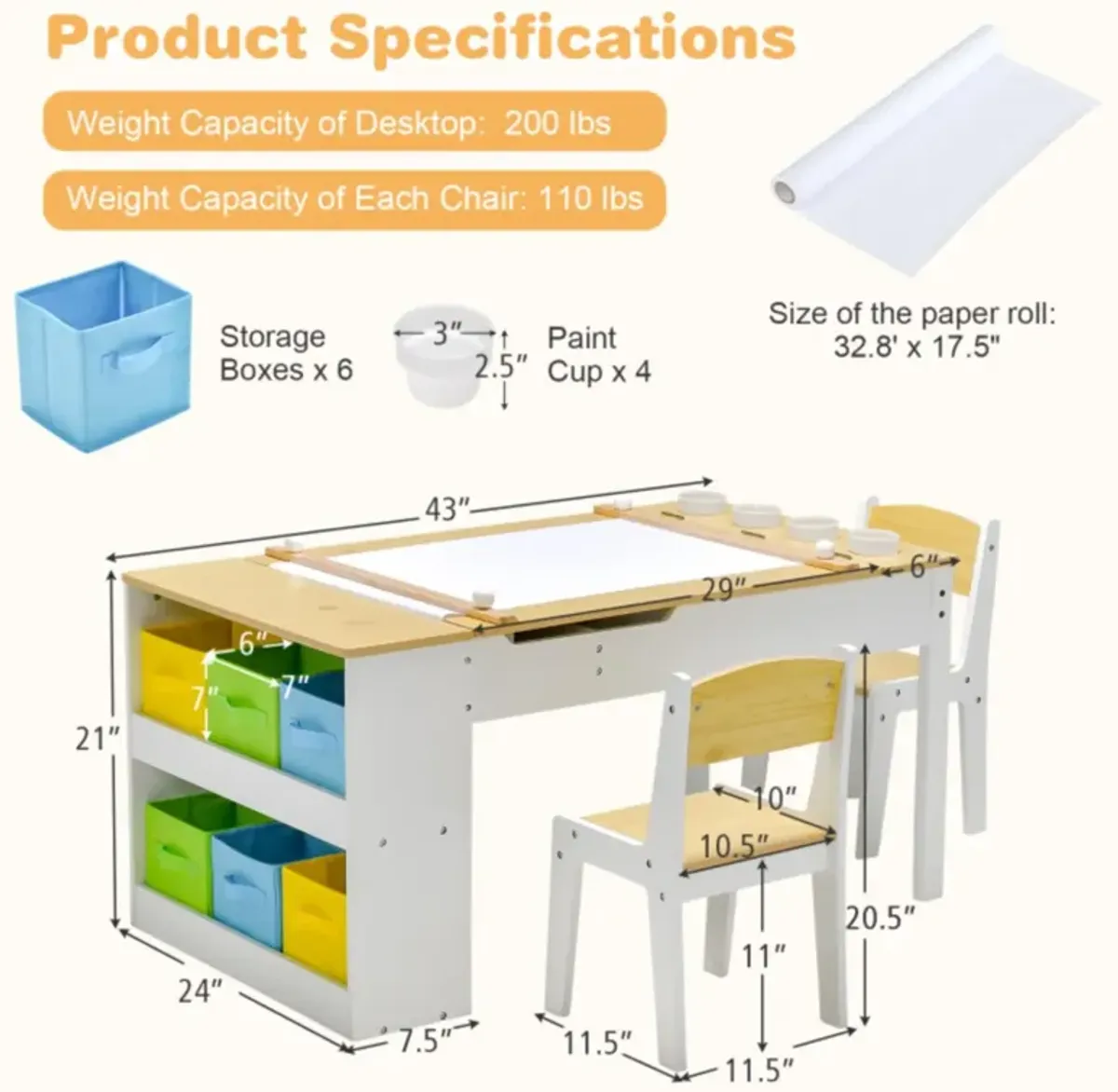 Hivvago Children Art Activity Table and Drawing Table-Natural