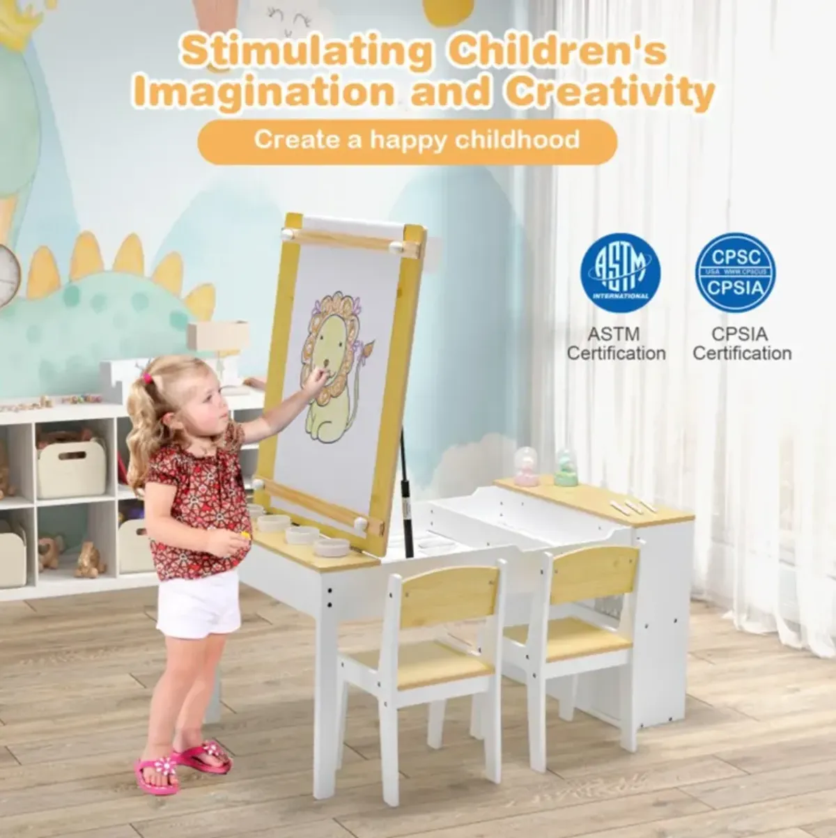 Hivvago Children Art Activity Table and Drawing Table-Natural