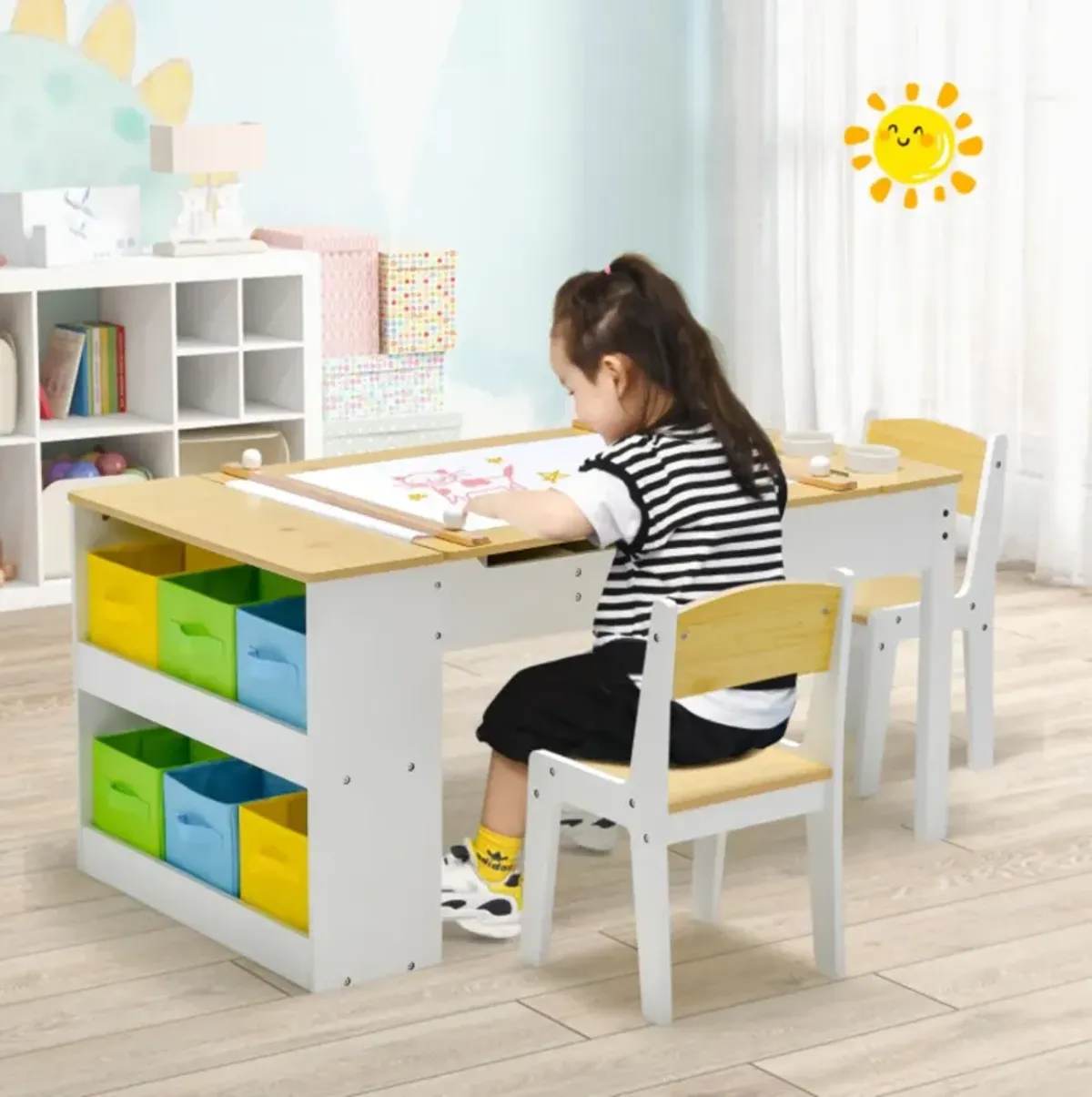 Hivvago Children Art Activity Table and Drawing Table-Natural