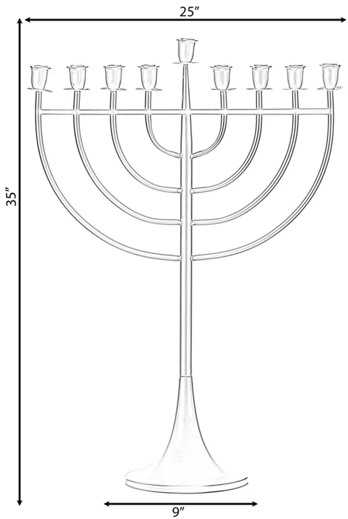 Modern Solid Metal Judaica Hanukkah Menorah 9 Branched Candelabra, Copper Medium