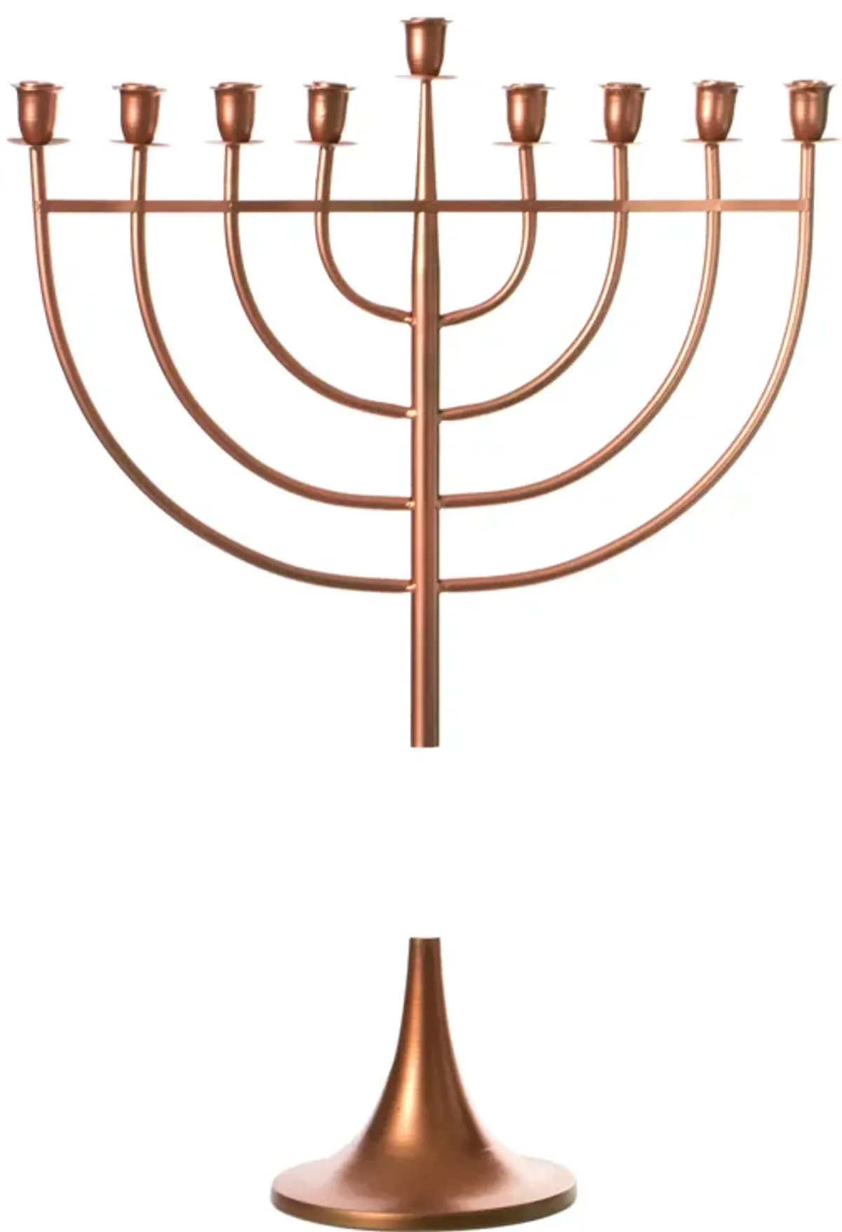 Modern Solid Metal Judaica Hanukkah Menorah 9 Branched Candelabra, Copper Medium