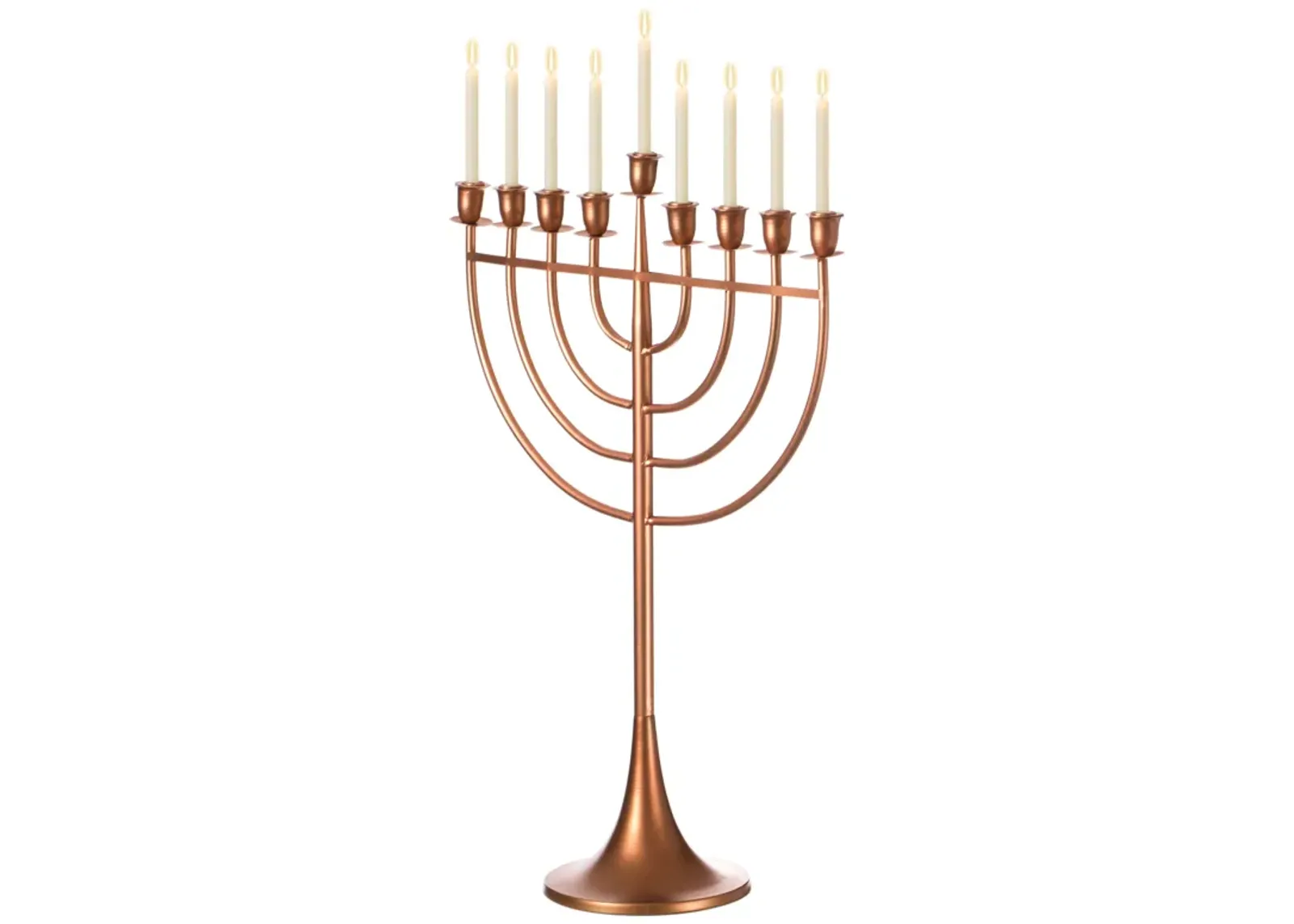 Modern Solid Metal Judaica Hanukkah Menorah 9 Branched Candelabra, Copper Medium