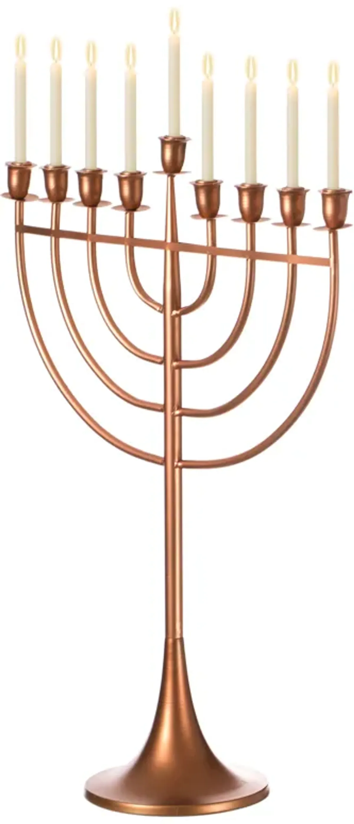 Modern Solid Metal Judaica Hanukkah Menorah 9 Branched Candelabra, Copper Medium