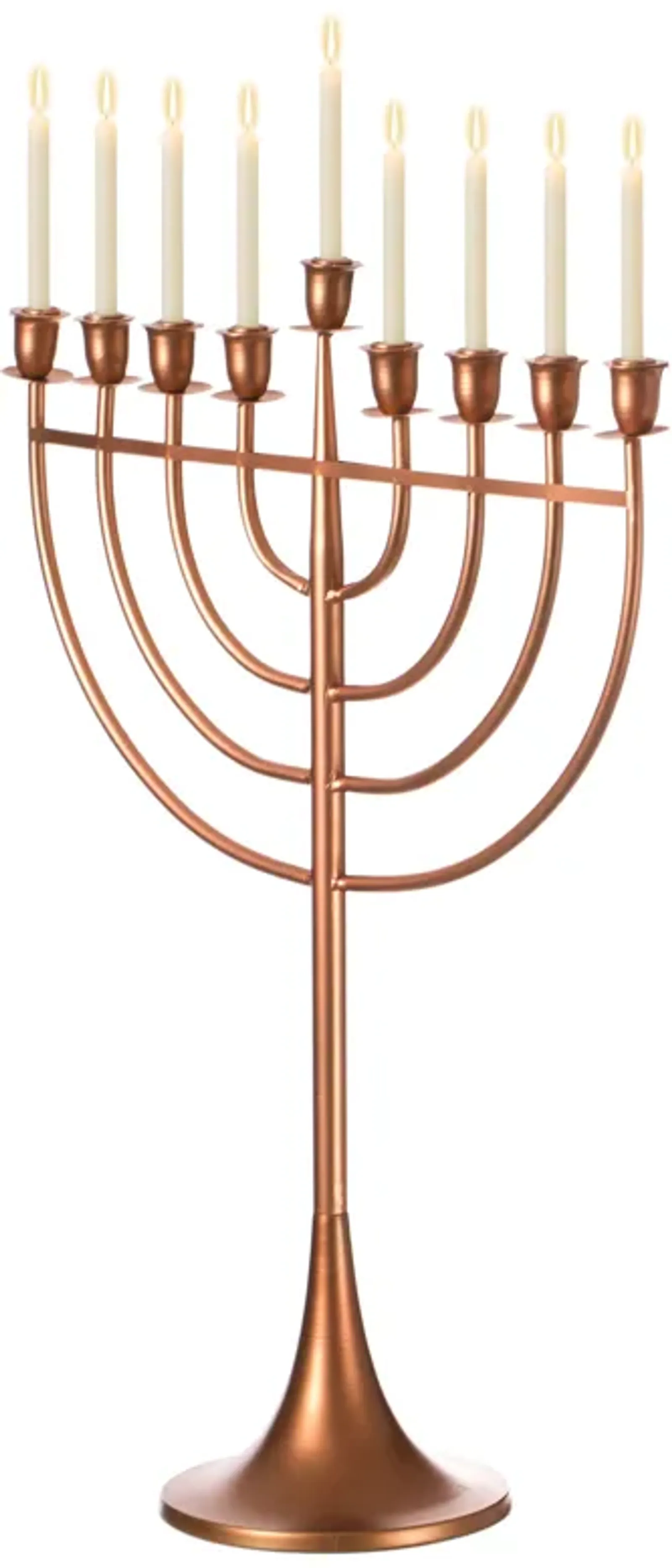 Modern Solid Metal Judaica Hanukkah Menorah 9 Branched Candelabra, Copper Medium