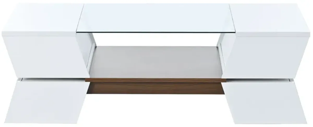 Merax 6mm Glass-Top Coffee Table with Open Shelves and Cabinets