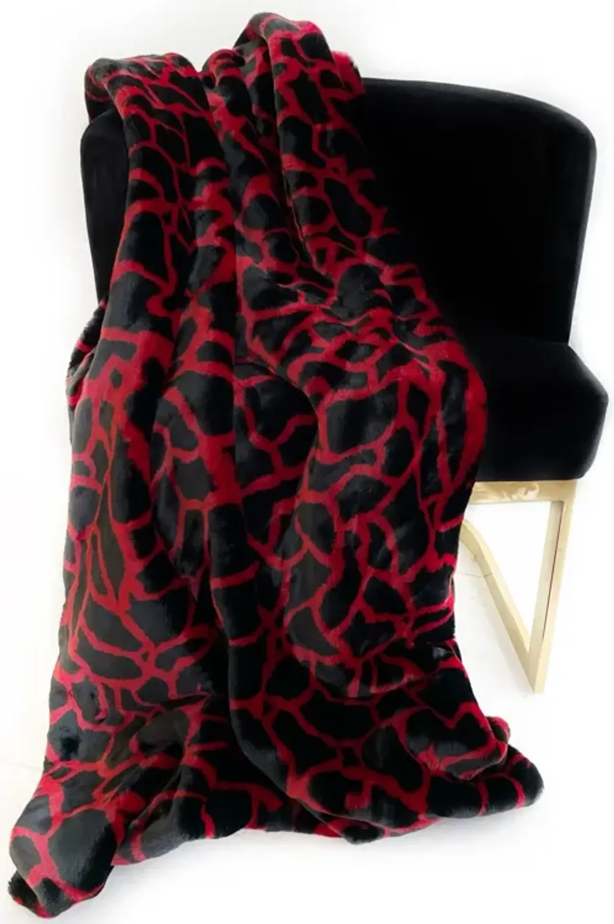 Plutus Red Black Plush Faux Fur Luxury Throw Blanket