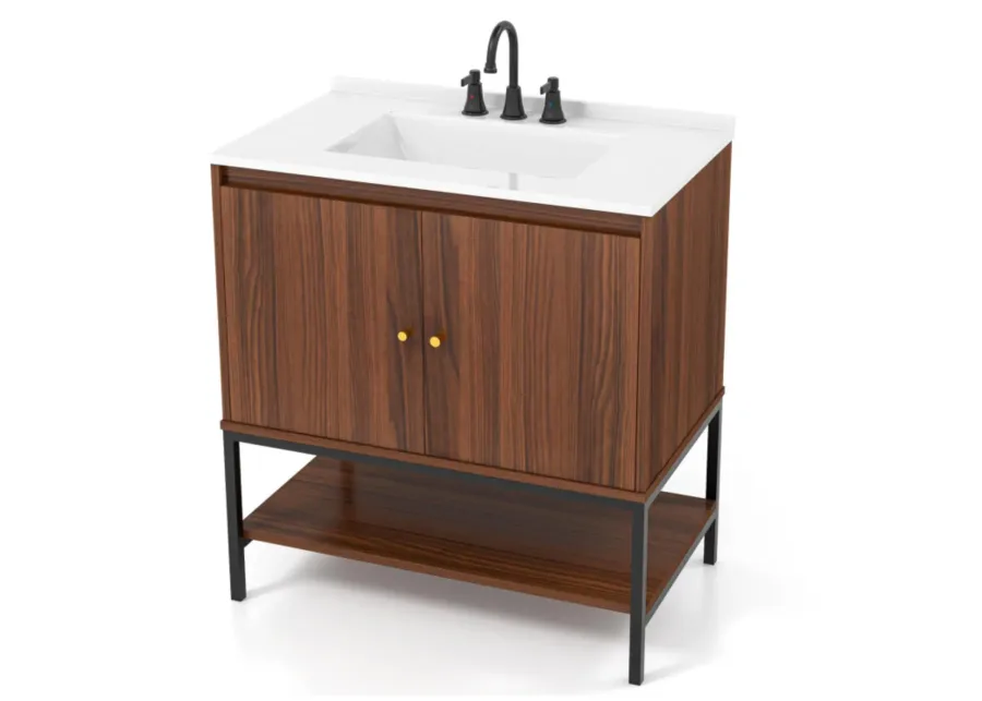 Hivvago 31 Inch Bathroom Vanity Sink Combo with Doors and Open Shelf