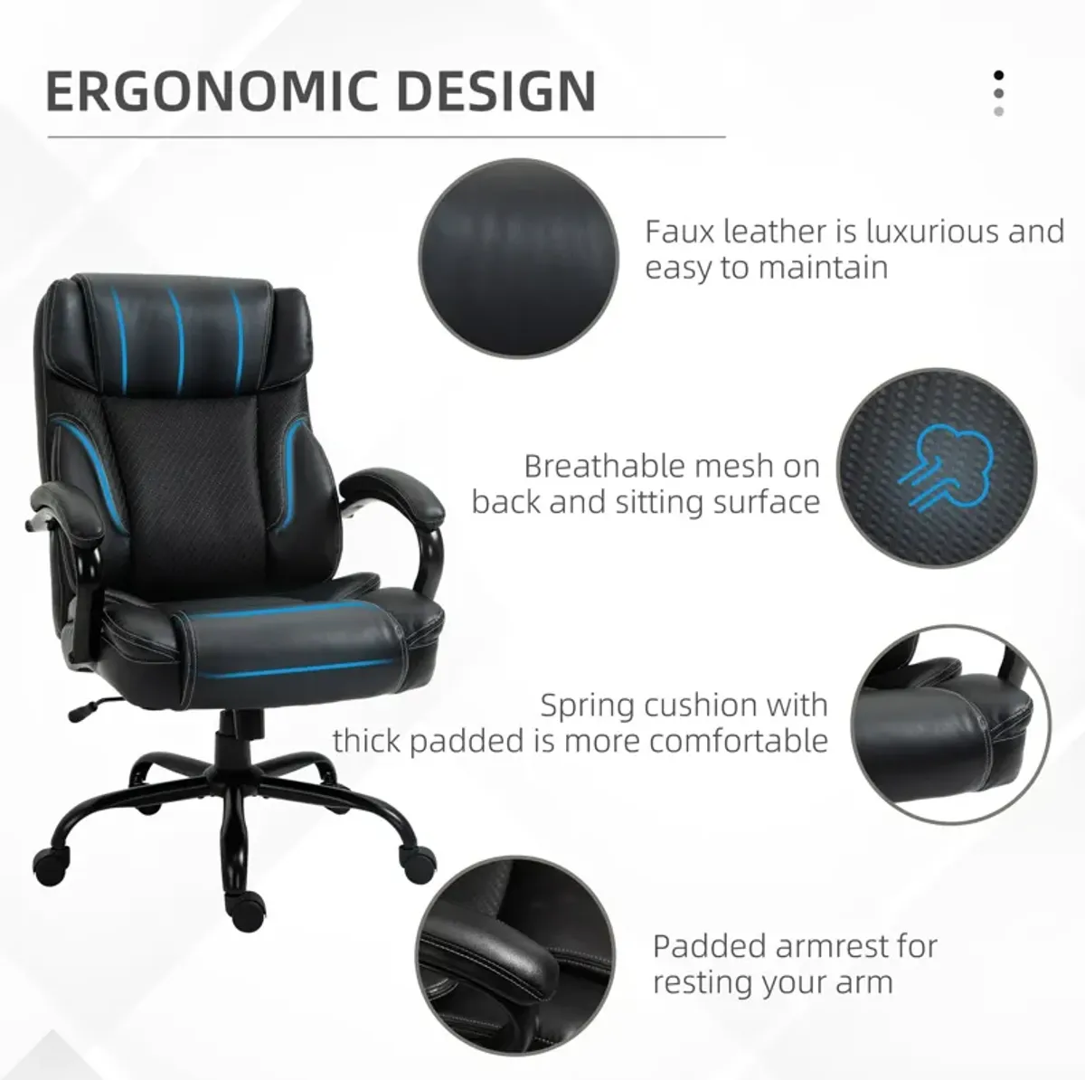 Black Ergonomic Giant: 484LBS PU Leather Reclining Task Chair