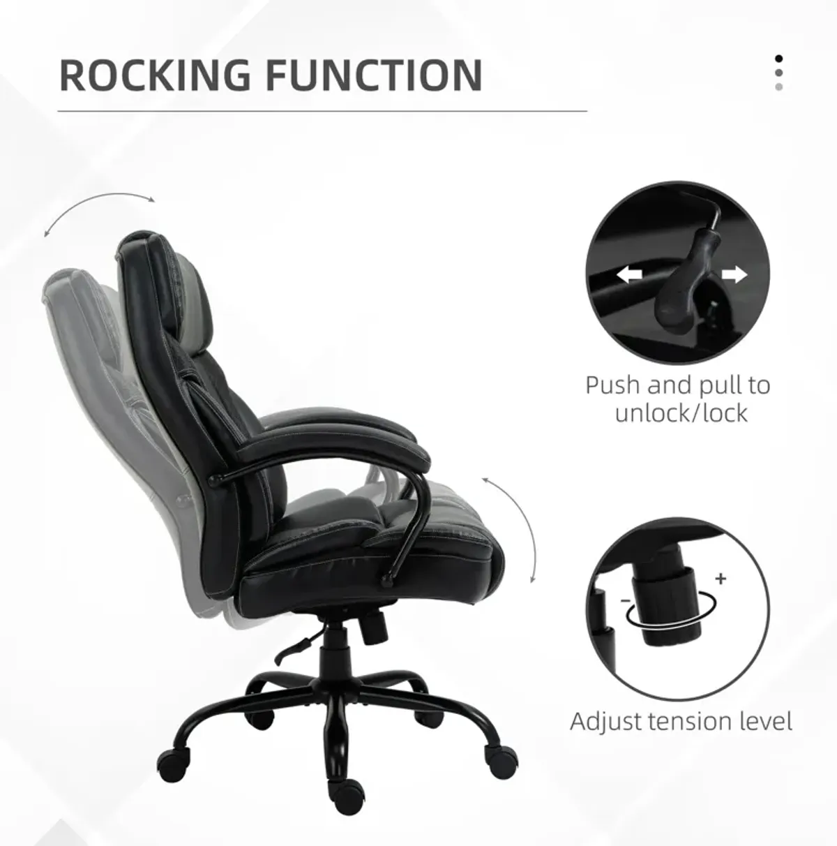 Black Ergonomic Giant: 484LBS PU Leather Reclining Task Chair