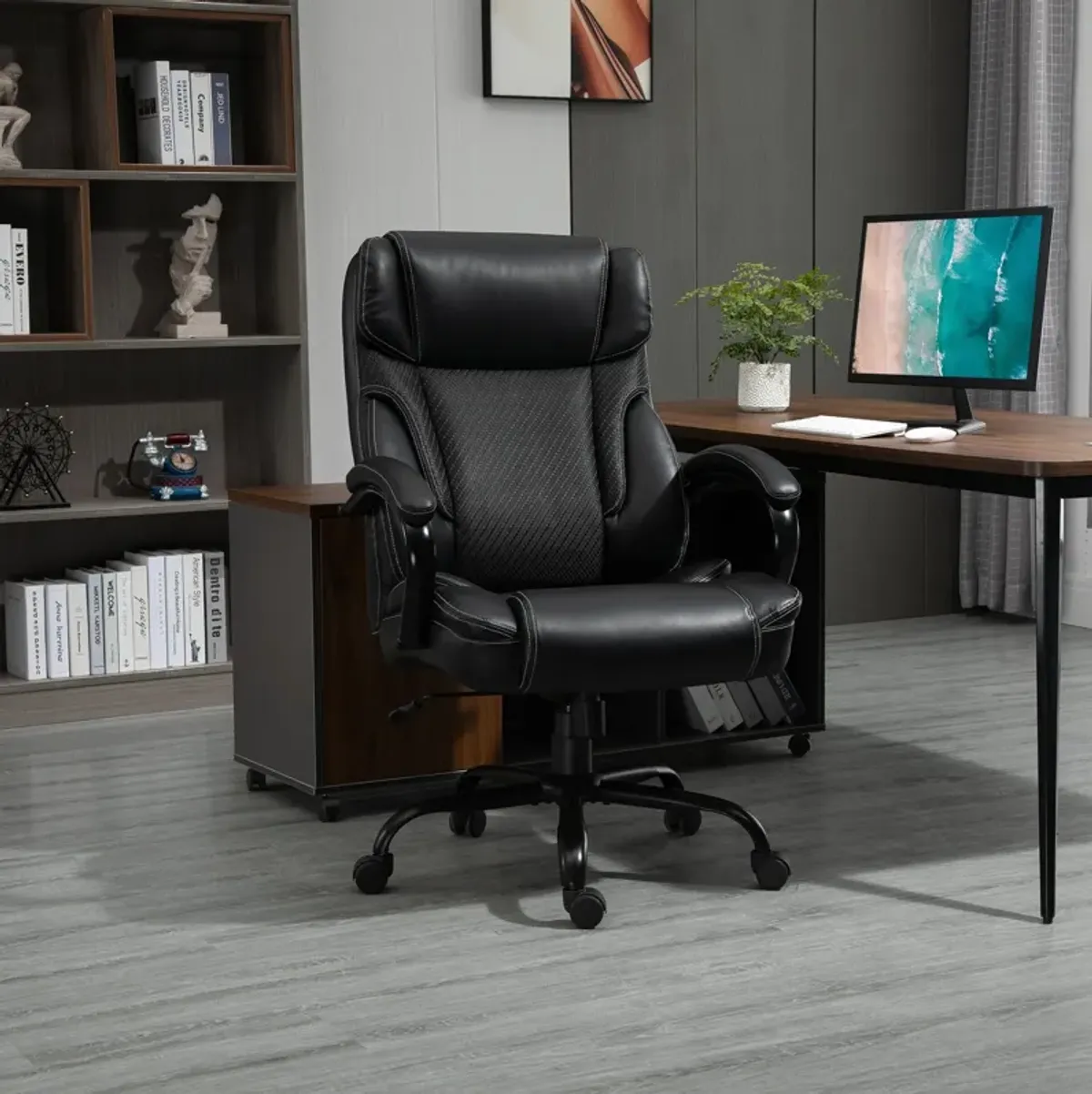 Black Ergonomic Giant: 484LBS PU Leather Reclining Task Chair