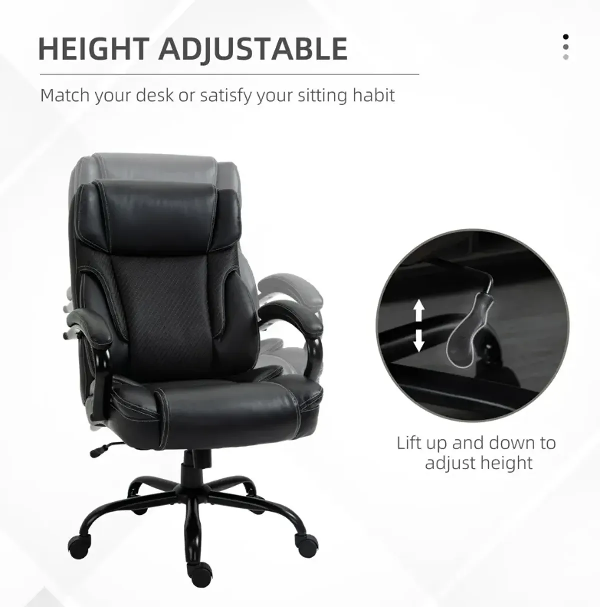 Black Ergonomic Giant: 484LBS PU Leather Reclining Task Chair