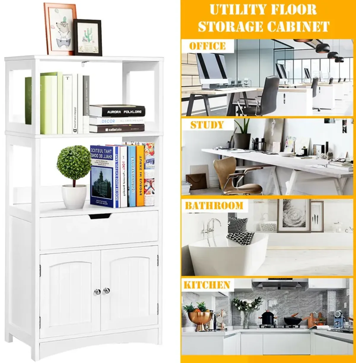 Costway Bathroom Storage Cabinet Floor Cabinet w/Drawer Shelf Cupboard Espresso