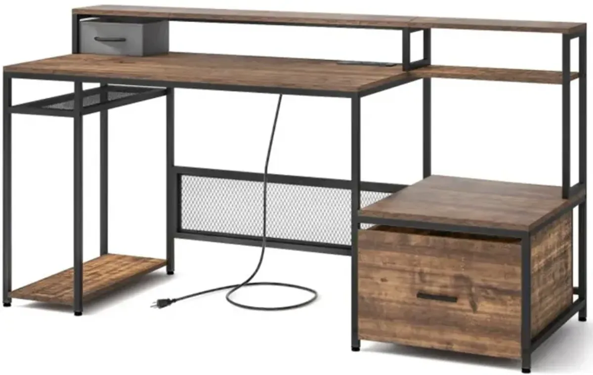 Hivvago 67 Inch Computer Desk with Monitor Stand & File Drawer