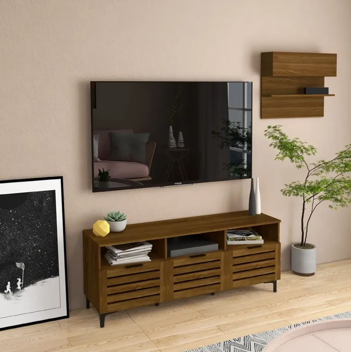 Brown Entertainment Center: TV Stand for 65" TVs with Storage