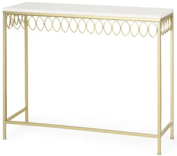 Console Sofa Table, 40 Inch, Contemporary Glam White and Gold Finish