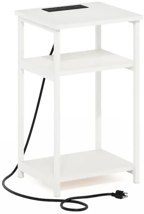 3-Tier USB and Type-C Charging Port Open Storage Side Table with Metal Frame