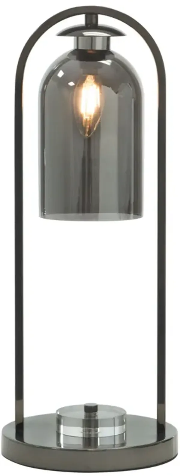21 Inch Table Lamp, Cylinder Glass Shade, Round Base, Rustic Nickel Gray-Benzara